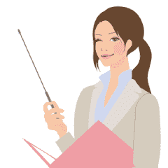イラスト：女性がバインダーを片手に指示棒を持っている